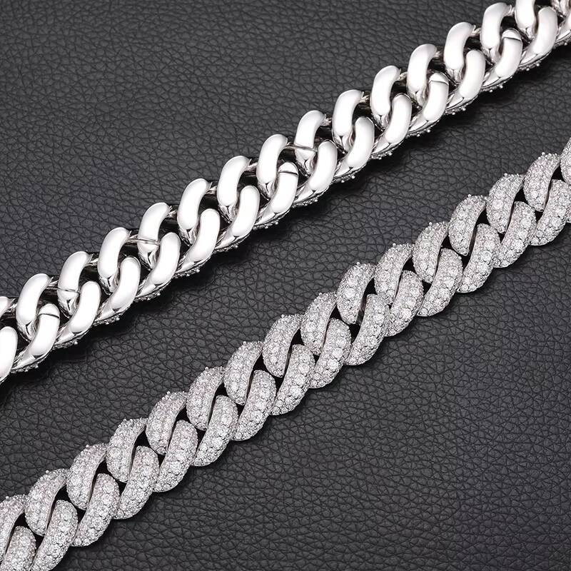 Hip hop men's jewelry pass tester 18mm ice out silica Cuban chain necklace with GRA certificate