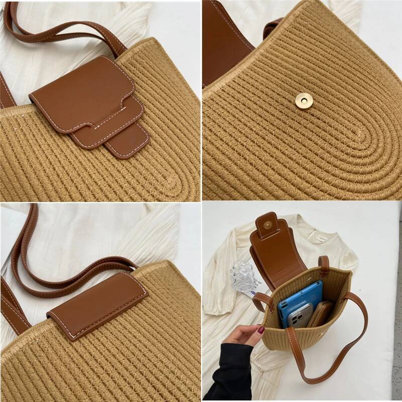 2025 New Large Capacity Beach Shopping Bag Luxury Design Woven Shoulder Bag Designer Women's Handmade Cotton Thread Woven Handbag Summer Travel B