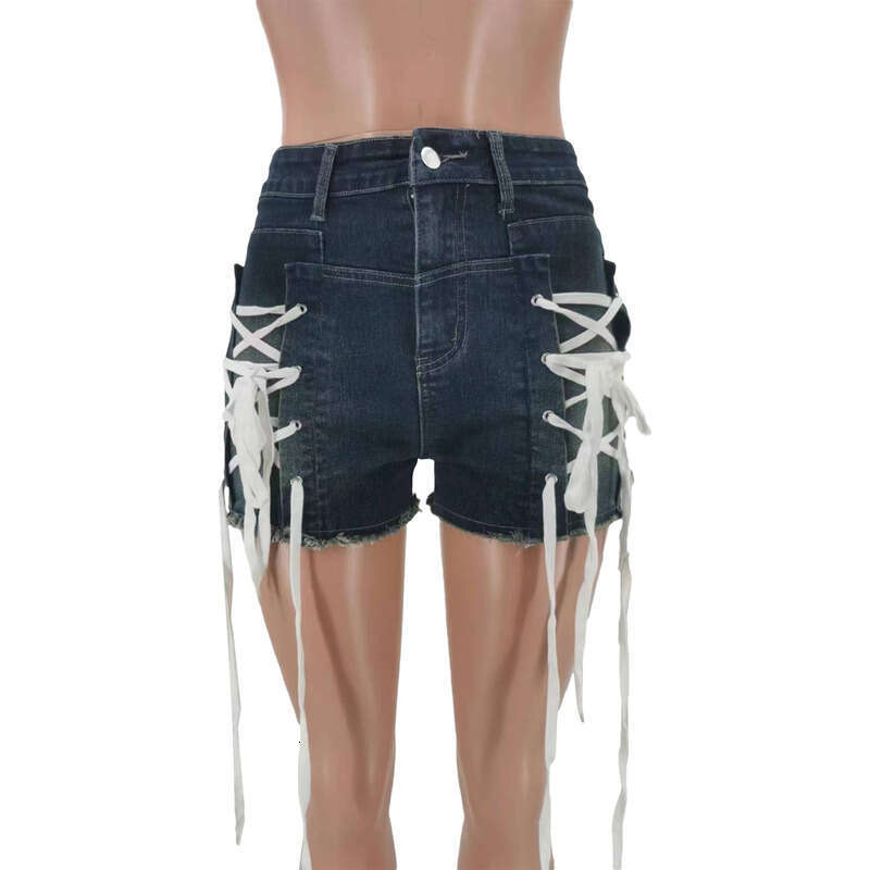 TK6313 New Women's Fashion Spring Summer Slim Fit Personality Tie Elastic Denim Shorts