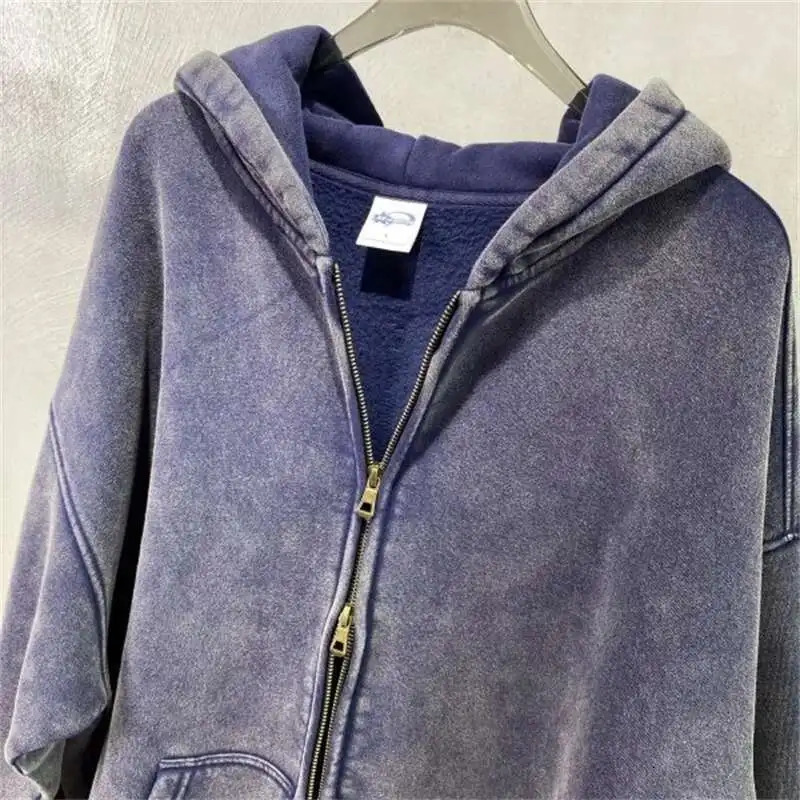 PFNW High Street Vintage Washed Distressed Hooded Zipper Sweatshirts Mens American Trendy Cardigan Oversized Outerwear 28W5687 250529