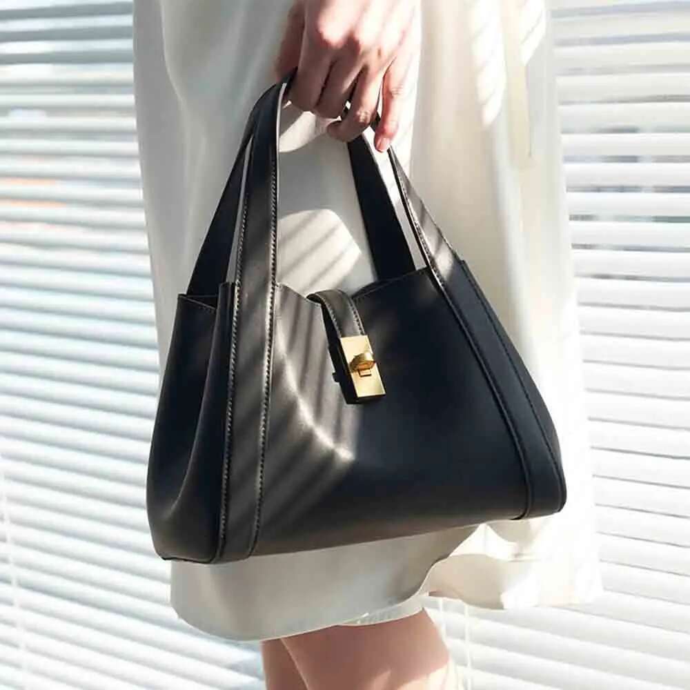 Fashionable Soft Genuine Leather Women Designer Bags Chic Shoulder Basket Bag Party Female Mini Tote Purses Black 2022