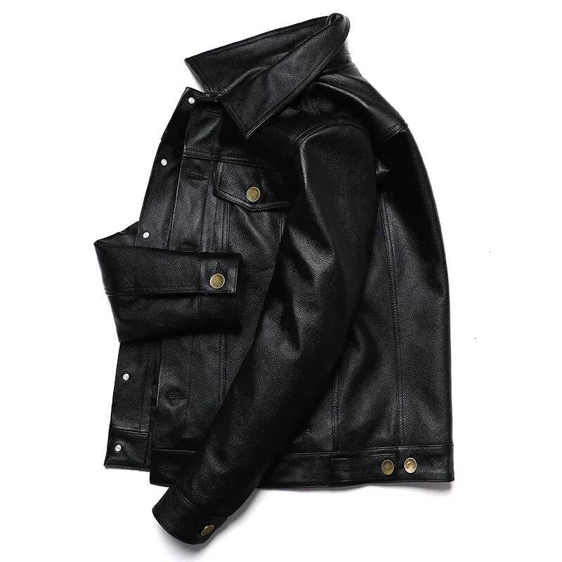 2025 New Cowboy Genuine Leather Jacket Men's Natural Cowhide Slim Short Coat Casual Style Single Breasted Fashion Clothes