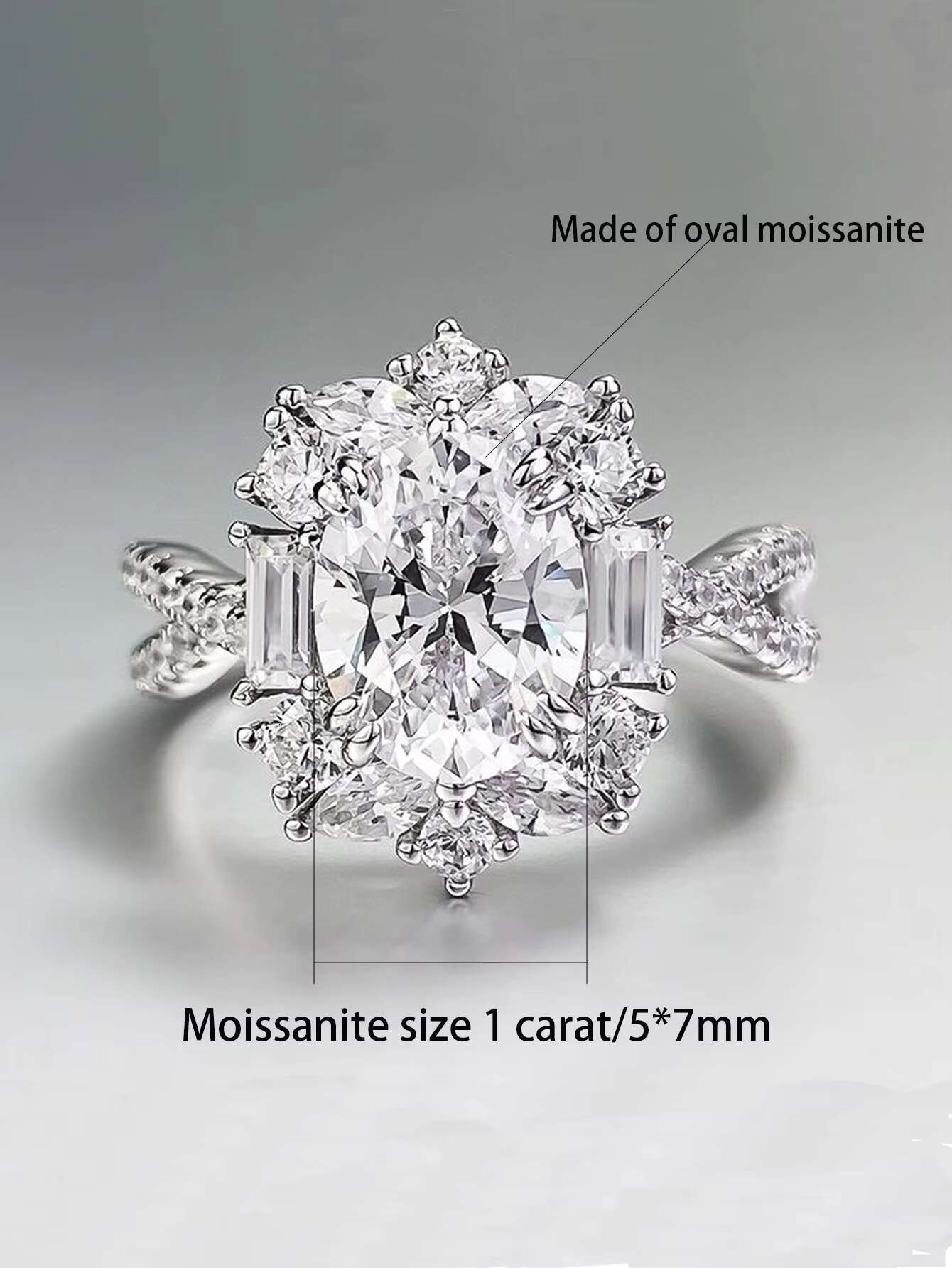 Custom Luxury Oval Cut Cubic Engagement Wedding Gemstone Jewelry for Women 925 Sterling Silver Moissanite Ring