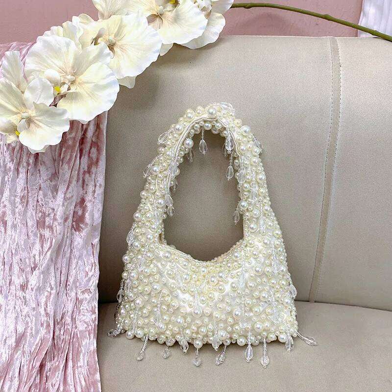 NEW Handle Pearl Evening Purses And Handbag Designer Hobo Shoulder Tassel Clutch Purse Bucket Bag