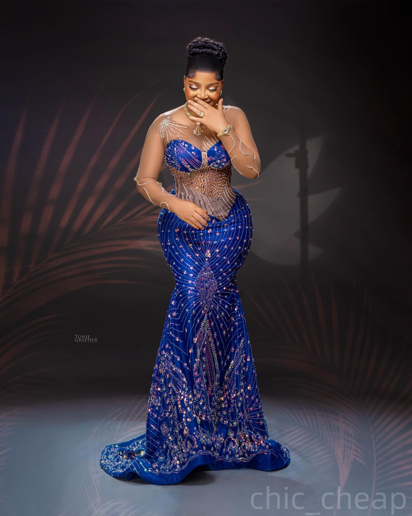 Royal Blue Mermaid Prom Dresses 2025 Beaded Crystals Sequined Evening Formal Party Second Birthday Engagement Gowns Plus Size Dress For Special Occasi