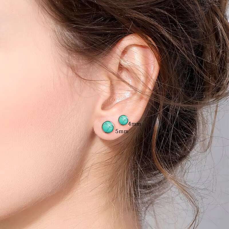 Women Jewelry Moonstone Stud Earrings Black Turquoise 925 Sterling Silver Agate Trendy Environmental Friendly OEM ODM Zircon