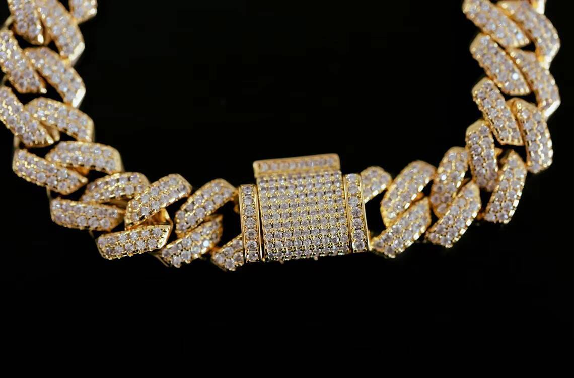 10MM Cuban Chain Him, VVS Moissanite Dia Gold Plated Bracelet for Gift