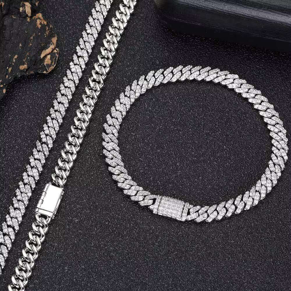 Best Selling Dia S Sterling Sier Rhodium Plated Moissanite Men Cuban Link Bracelet