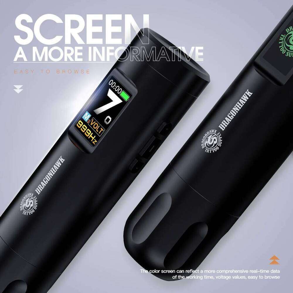 Dragonhawk X7 Gun Pen Hine Wireless Rotary Complete Tattoo Kit Smart Display 2 Batteries 1,800Mah