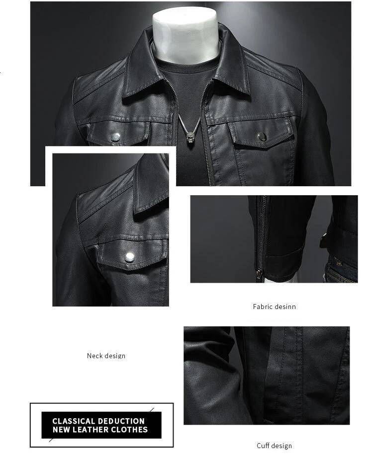 Men's Lapel Jacket Autumn Oversized Slim Motorcycle Riding Suit Winter Thickened PU Leather Waterproof Work Clothes