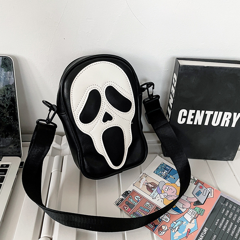 High Quality New Free Designer Bag Single Female Personality Funny Skeleton Male Halloween Ghost Face Crossbody Bag PU Fashionable Mobile Phone Should