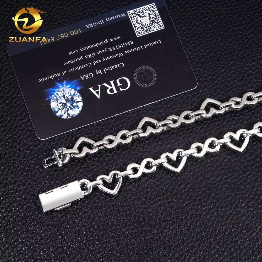 New Arrivals Rappers Hip Hop Rapper Silver 12MM VVS Moissanite Diamond Heart Mixed Infinity Necklace Cuban Link Chain