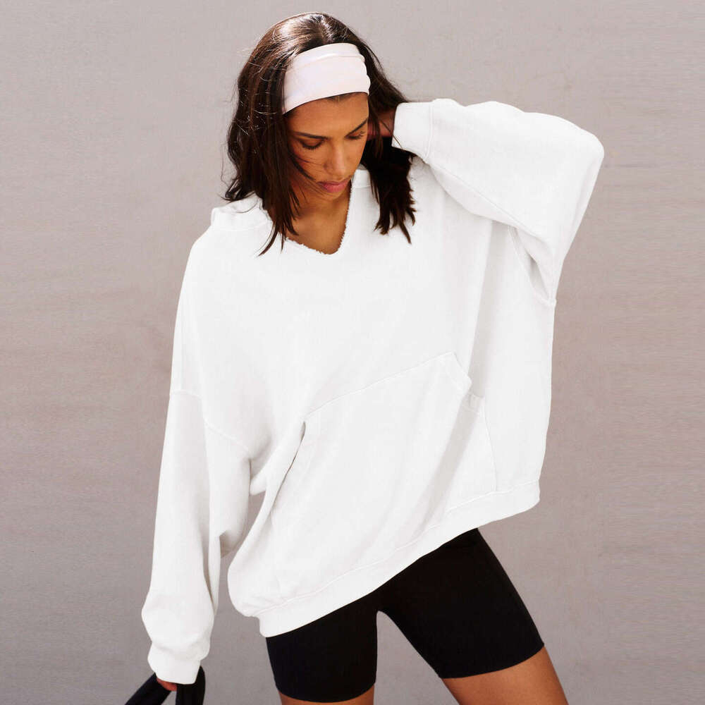 Loose Casual Long Sleeve Sweatshirt Sports V-neck Autumn Winter Cool Fashion Pocket Versatile Solid Color Hoodie