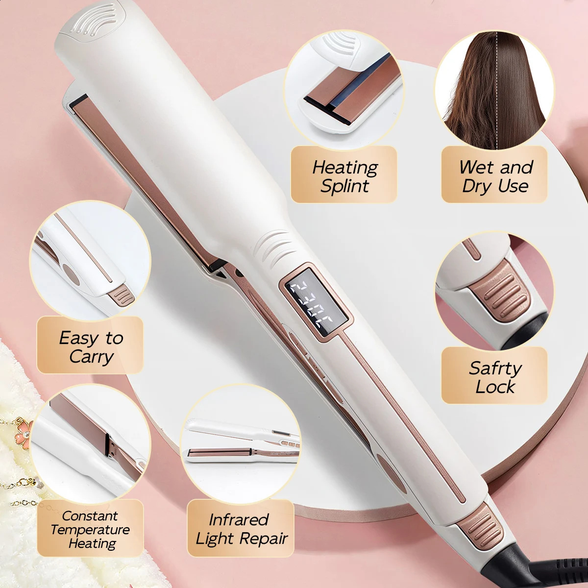 Ceramic flat iron hair straightener Rapid heat comb LCD Display Professional Hair Styling Tools curler Infrared Smooth hair care 250529
