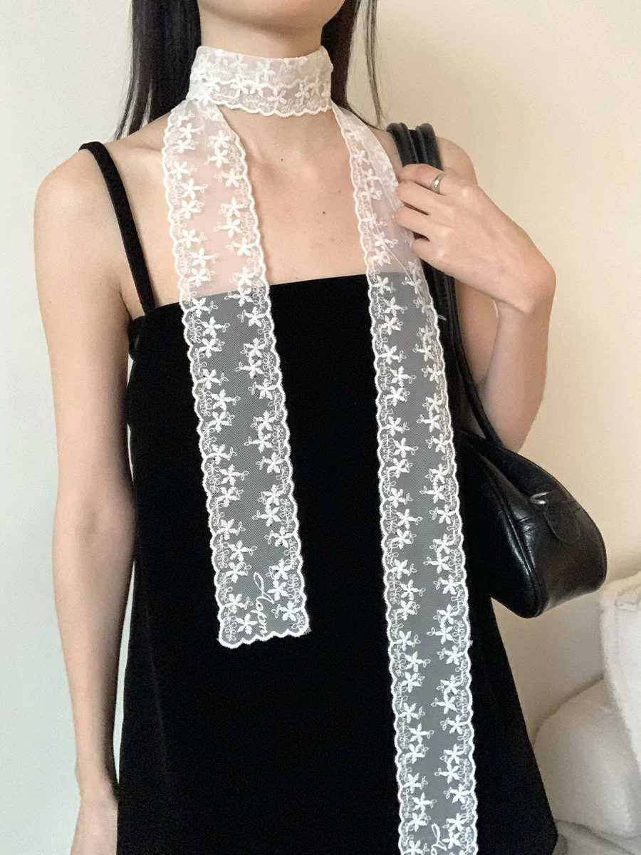 Fashionable White Lace Embroidered Scarf For Women Versatile For Spring And Summer With A Layered And Flowing Ribbon W250602