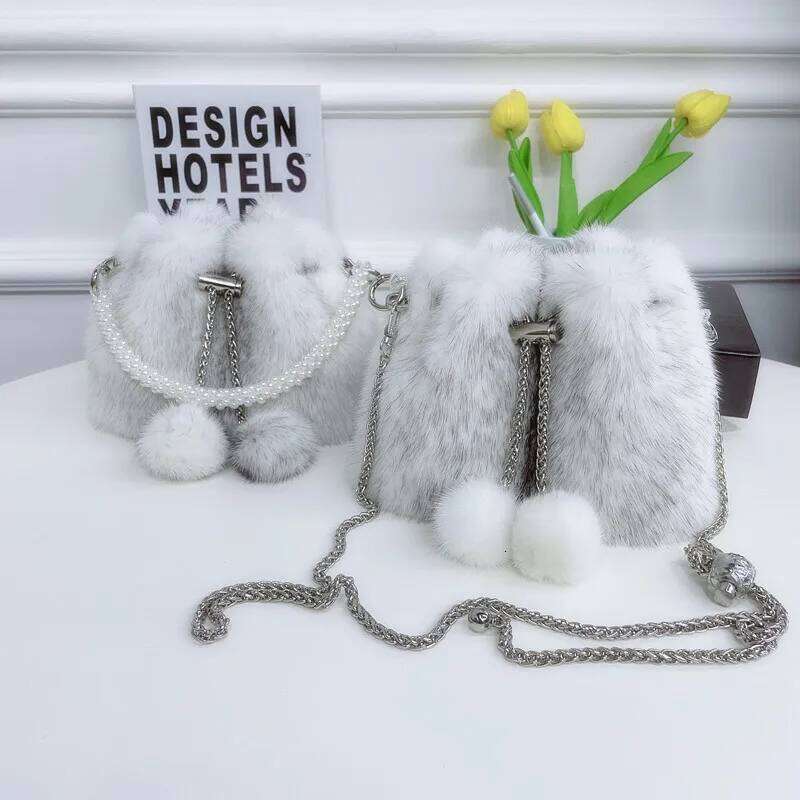 Autumn Winter Women's Handbag Mink Soft Bucket Lady Purse Evening Clutch Female Shoulder Crossbody Bag