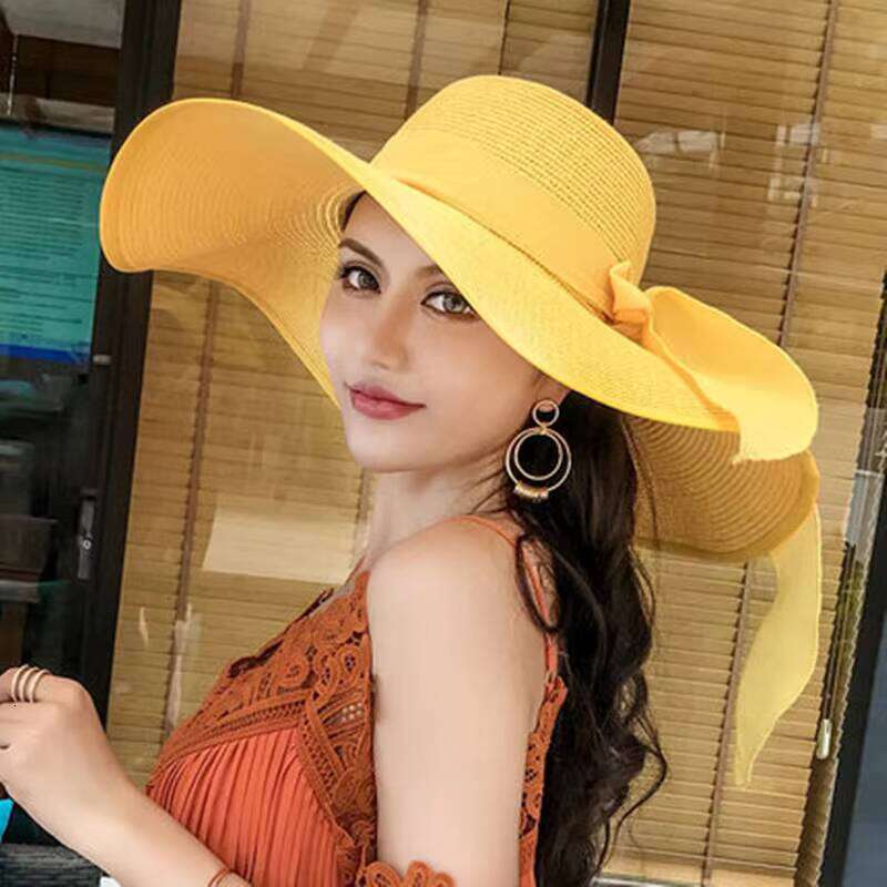 Women's Summer Beach Straw Hat Large Brim Korean Style Trendy Seaside Sun Protection Sunshade Versatile Travel Vacation Cartoon