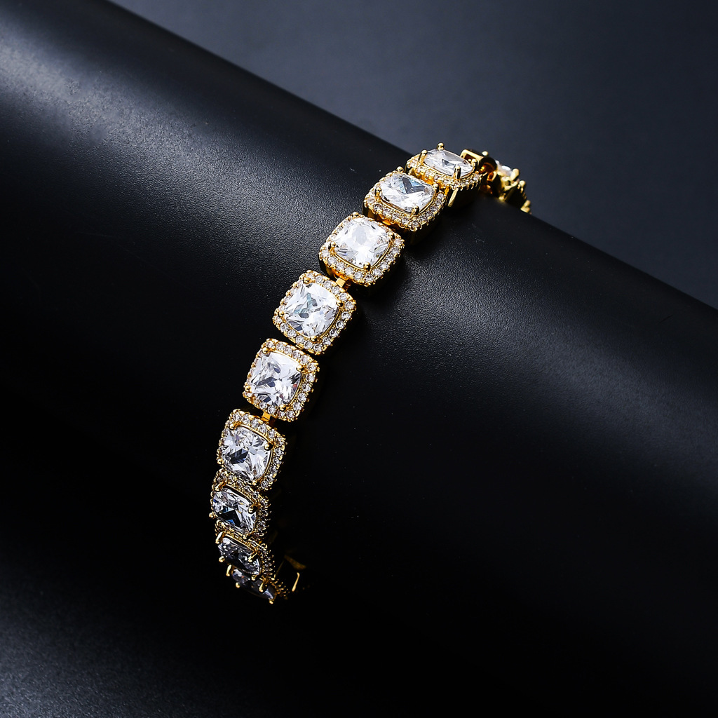 Rock candy Moissanite hip hop Bracelet 10mm wide square Moissanite mens bracelet hiphop blingchain moissanite