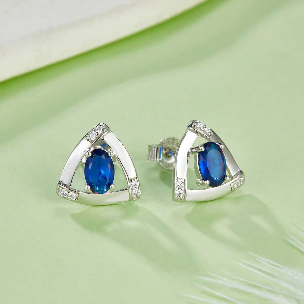 Original Jewelry Triangle 925 Sterling Silver Emerald Ruby Sapphire Vvs Gra Oval Cut Moissanite Earrings