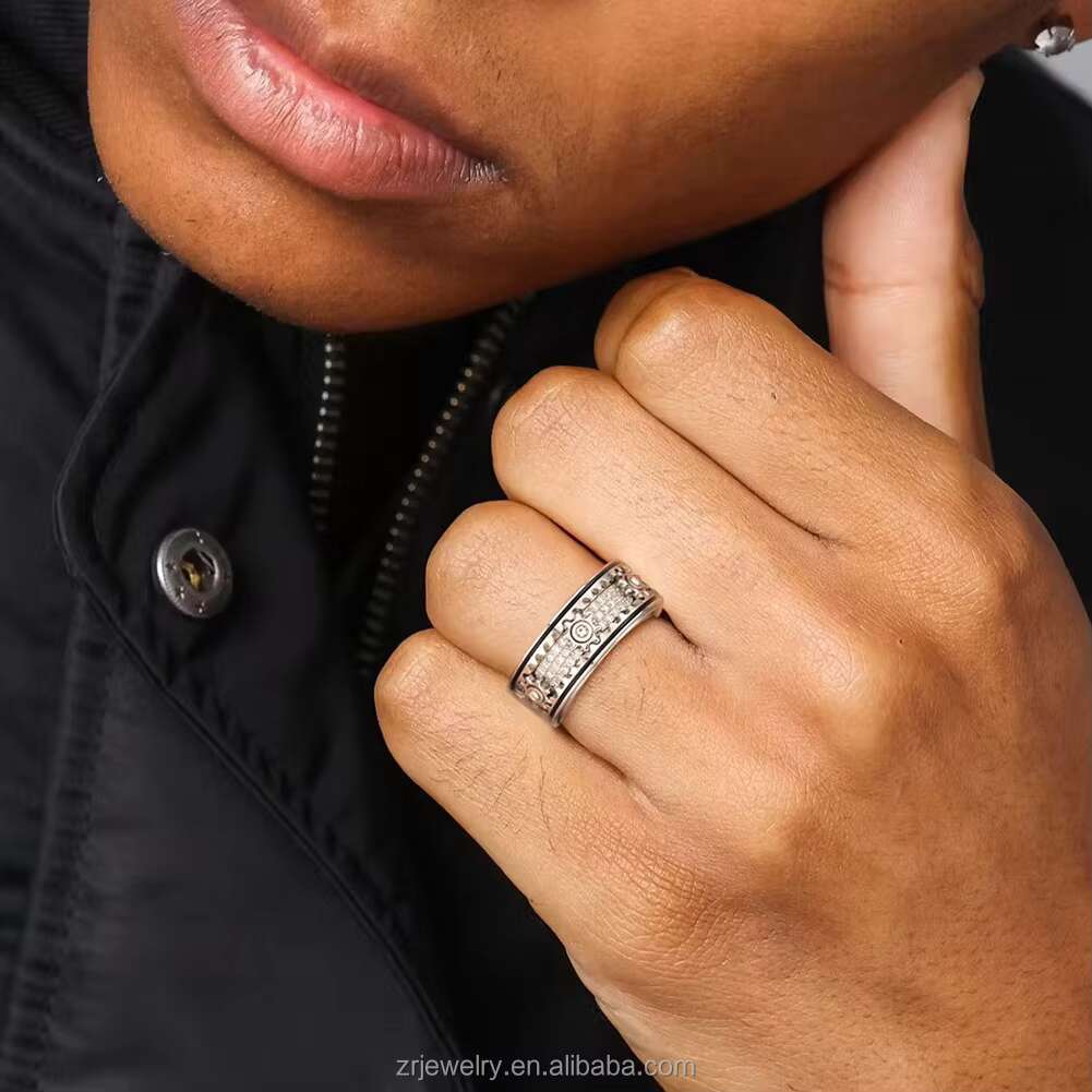 Iced Out Rotatable Cuban Ring S925 Sterling Silver Hip Hop Men Ring Moissanite Zircon Cuban Men Ring