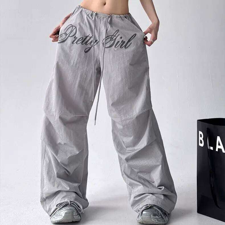 American Retro Black Printed Spice Girls Street Dance Scimitar Women's Loose Design Splicing Summer New Wide Leg Pants