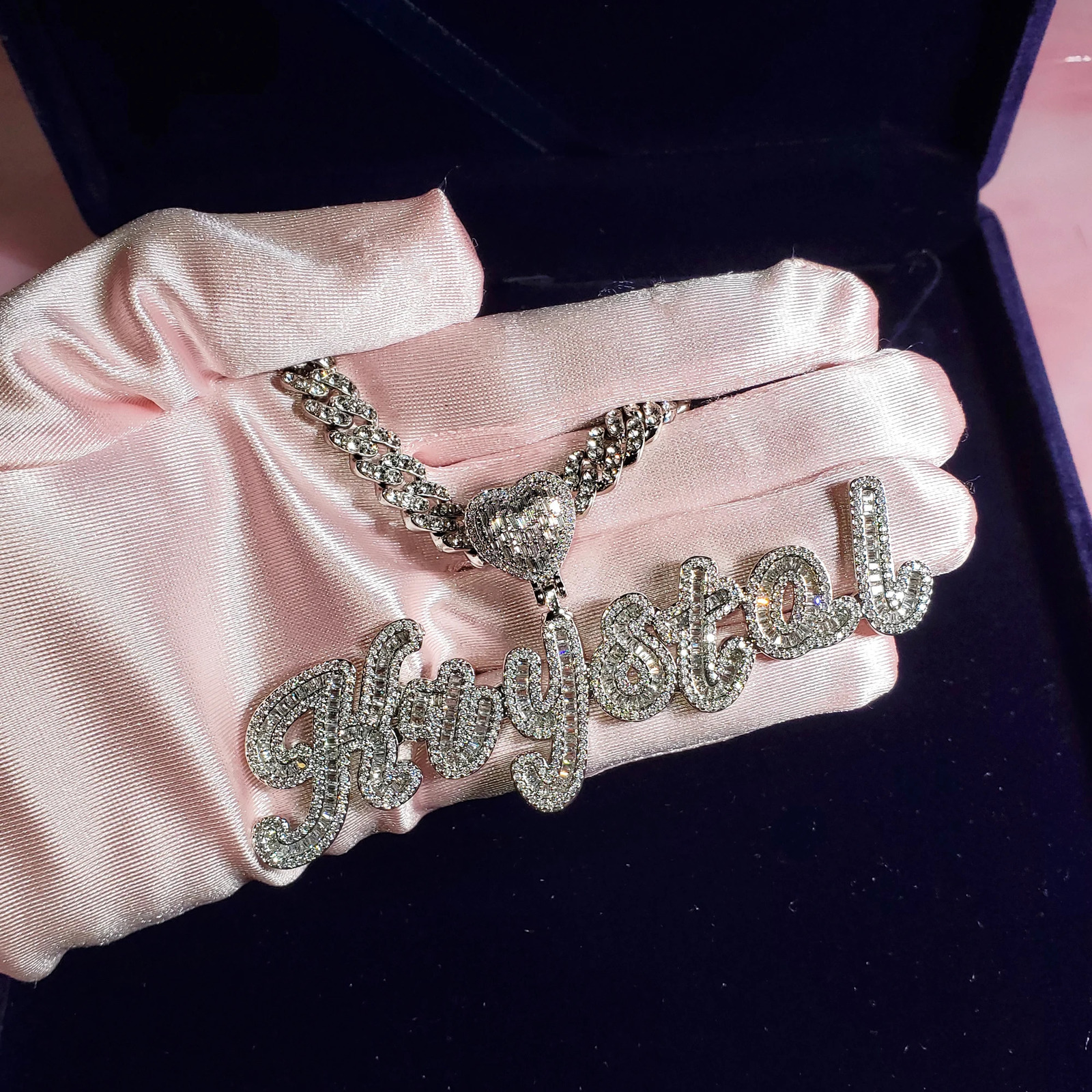 Icy Heart Bail Custom Brush Cursive Letter Name Necklace Pendant Trendy Accessories Personalized Gift for Her Womens Jewel 250529