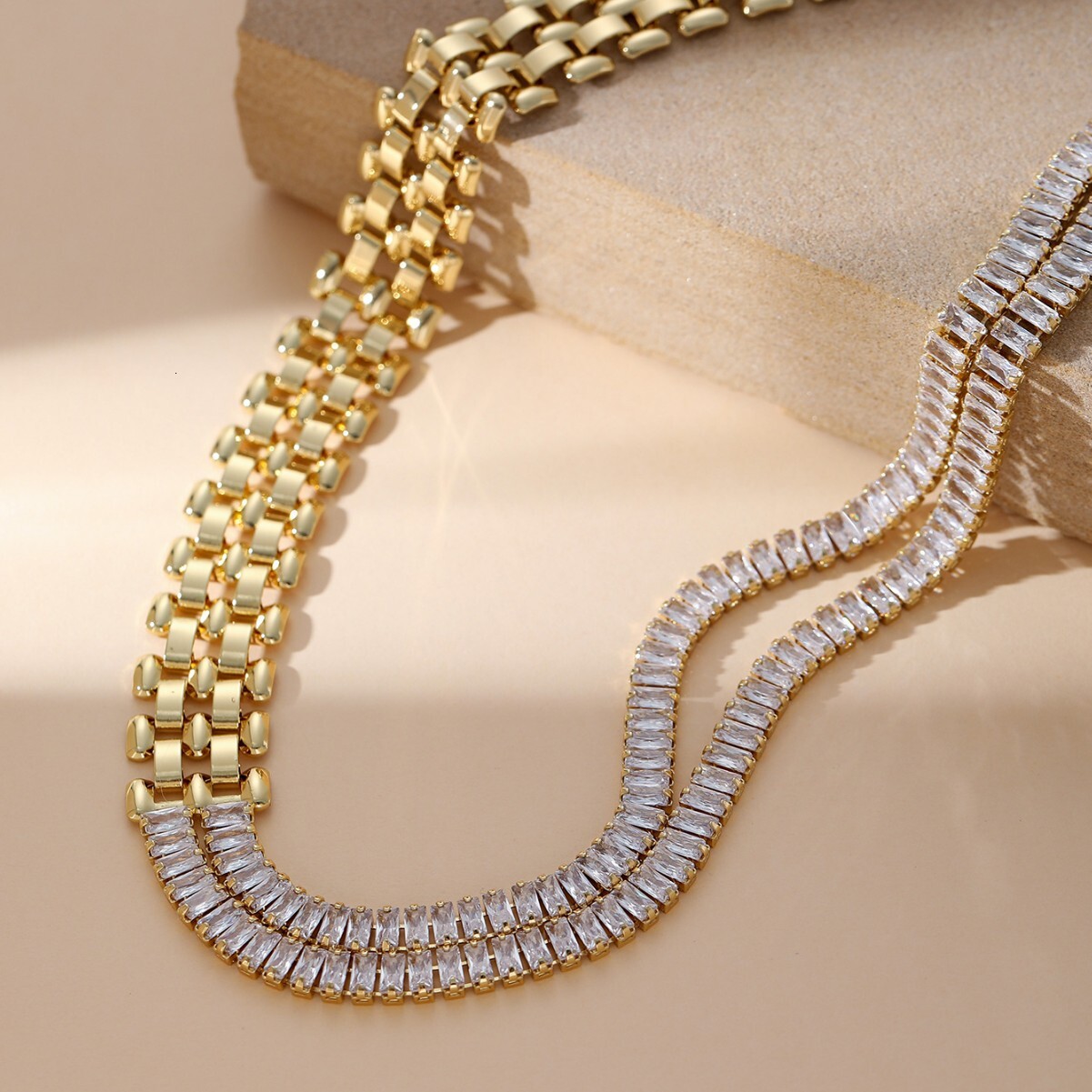 Light Style Dia-Studded Splicing Geometric Collarbone Necklace Fashion Versatile Elegant High-End Neck Chain for Women