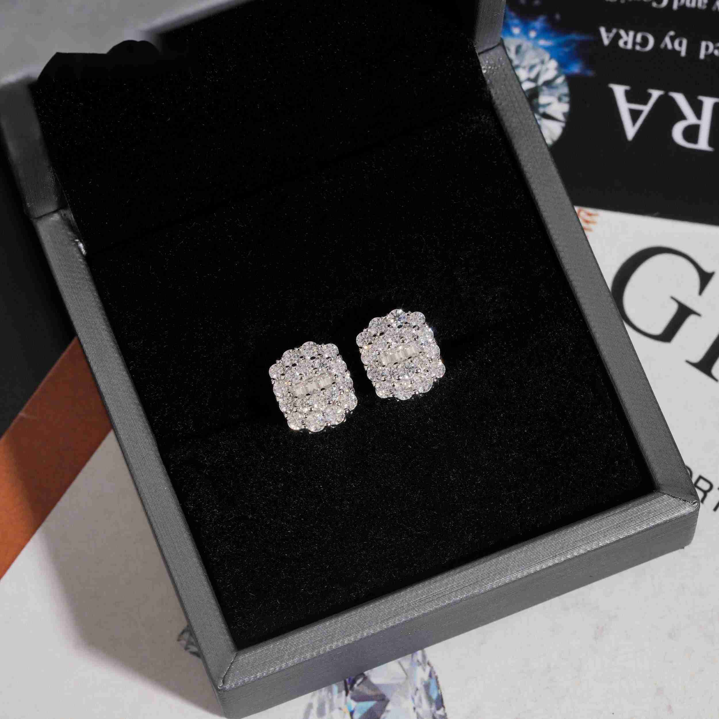 High Quality Pass Diamond Tester 925 Sterling Silver Iced Out Hip Hop Screw Back Men Moissanite Earrings