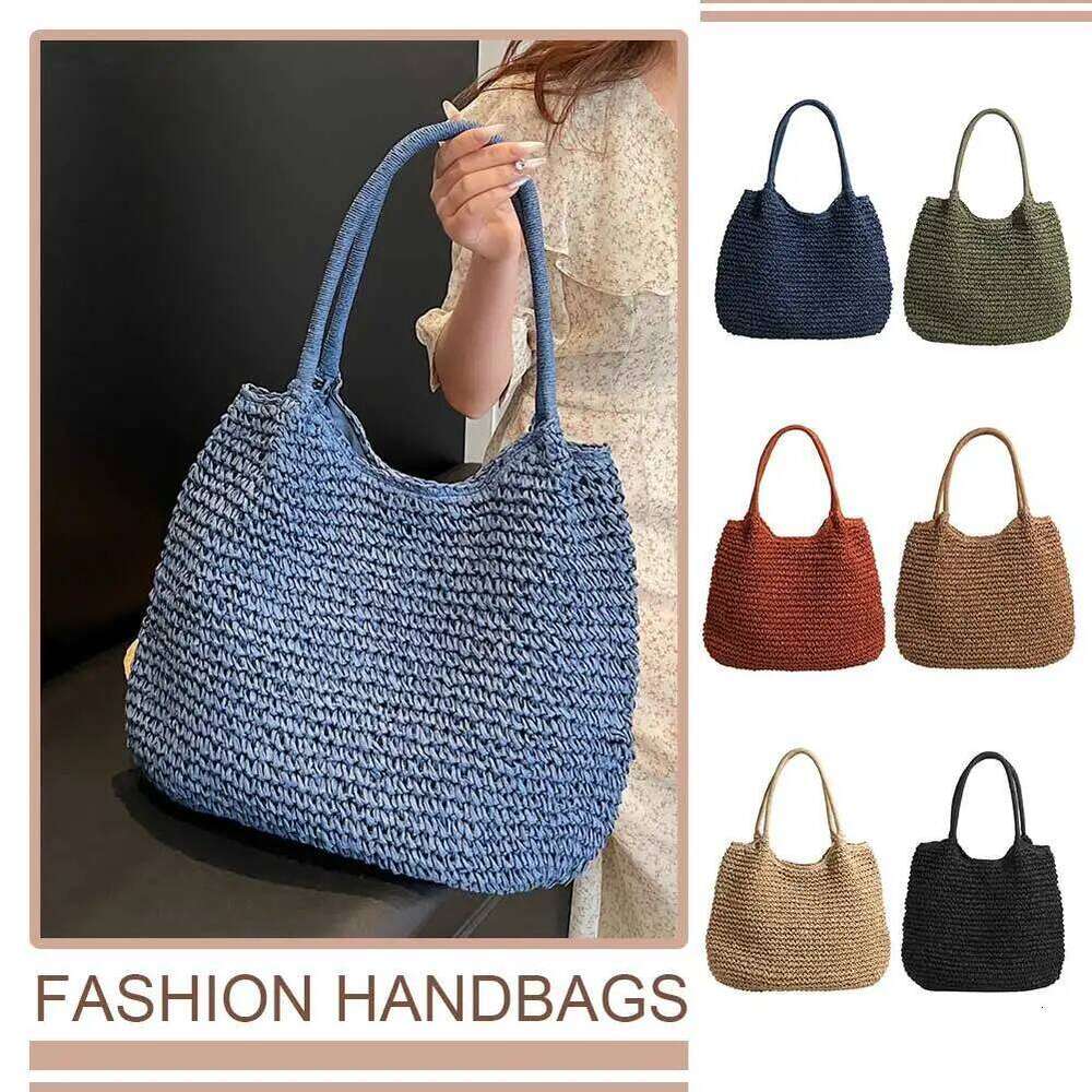 Designer Bag Women Crochet Beach Large Capacity Retro Straw Solid Color Simple Weaving Handbag Ladies Summer Daily Bag