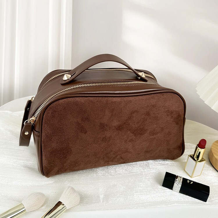 designer High-End Portable Handheld Matte Leather Makeup Bag Large Capacity Double Zipper Mother-Daughter Two-Piece Set Toiletry Storage Bag