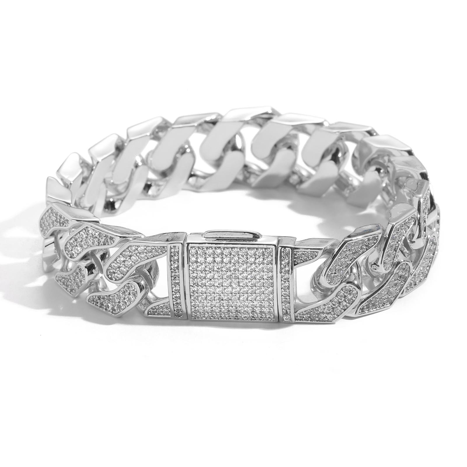 Hip Hop Bracelet 16mm Cuban Chain Geometric Full Moissanite Mens Personalized Hip Hop Jewelry moissanite