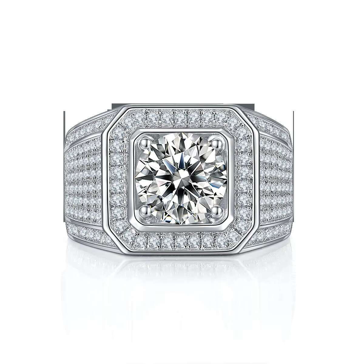 14446 Personalized 925 Sterling Silver Mens Engagement Wedding Ring Sparkling Multi-Diamond 3.0ct Moissanite Hip Hop Style