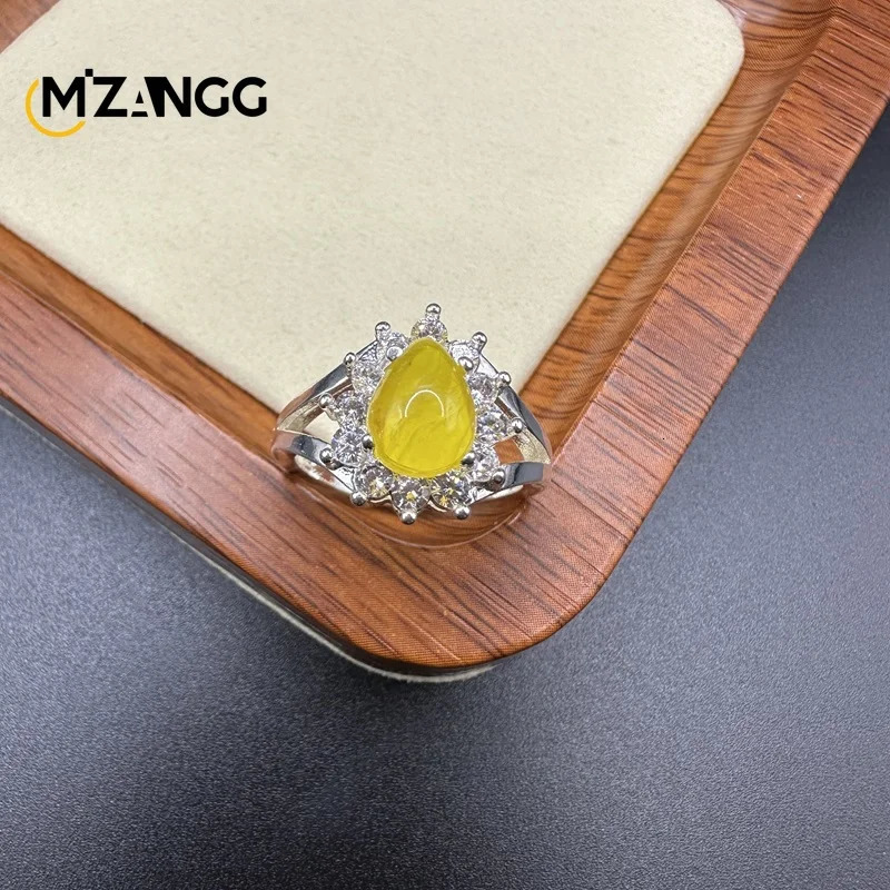 Natural Amber Silver Ring Adjustable Mens and Womens Fancy Blue Amber Ring Fashion Exquisite Gift Luck Mascot 250526