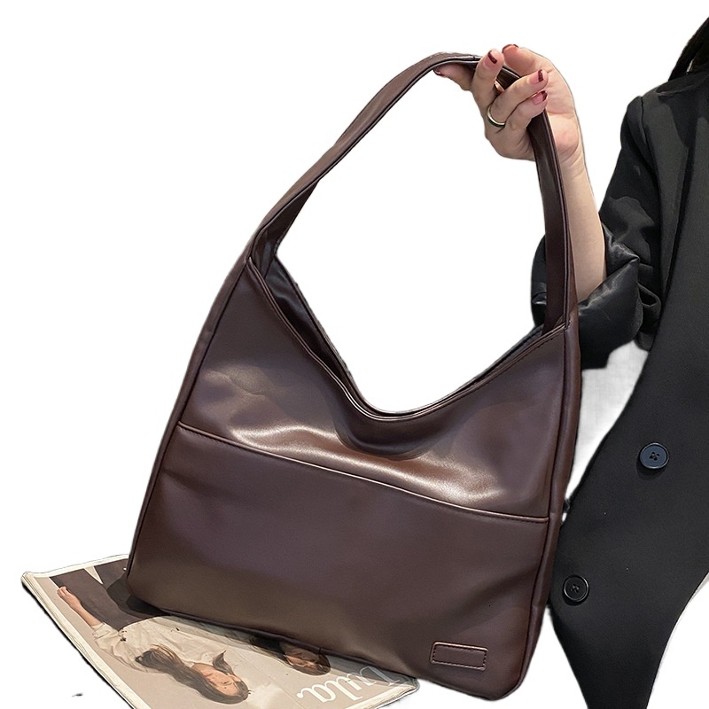 designer Soft PU Leather Tote Bag Large Capacity Women's Bag for Work Commute Can Hold Tablet Korean Style Simple Shoulder Bag