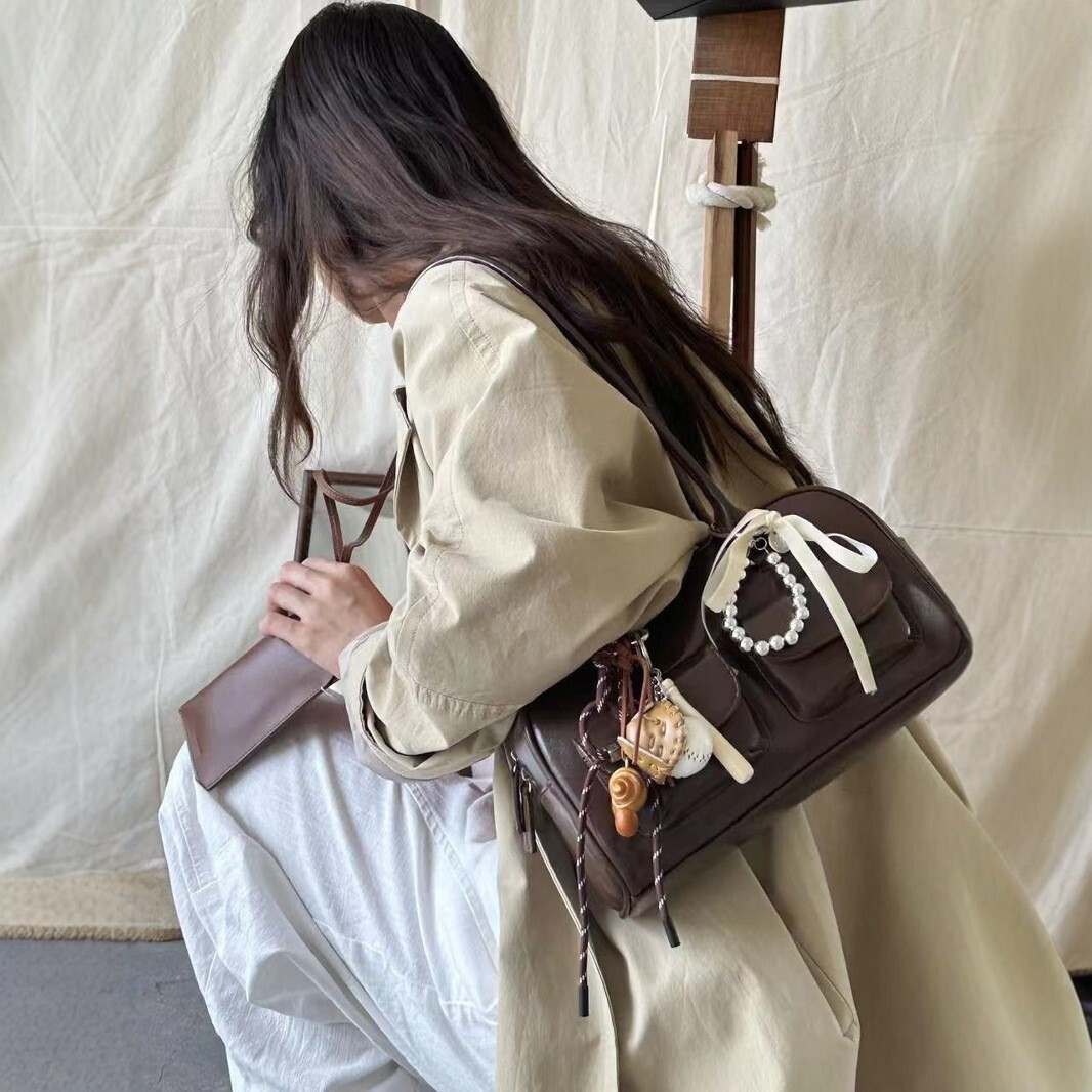 designer Yunzhen Same Style Bag for Women 2025 Spring Summer New Korean Ins Large Capacity Retro Bowling Handbag Shoulder Bag
