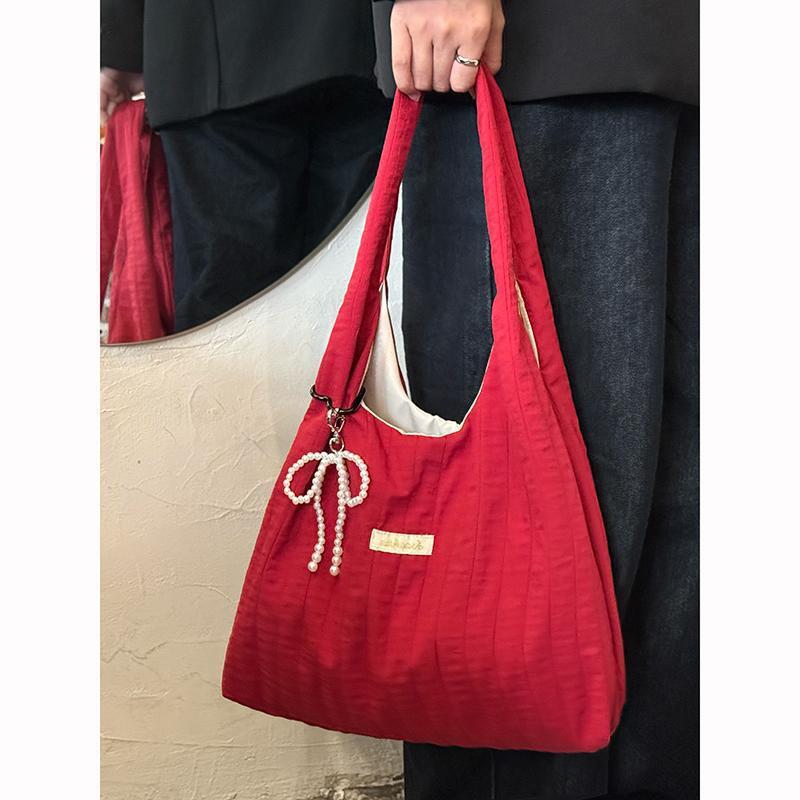 designer Korean Style New Letter Print Bag for Women Large Capacity Nylon Shoulder Bag Casual Versatile Portable Drawstring Tote Bag