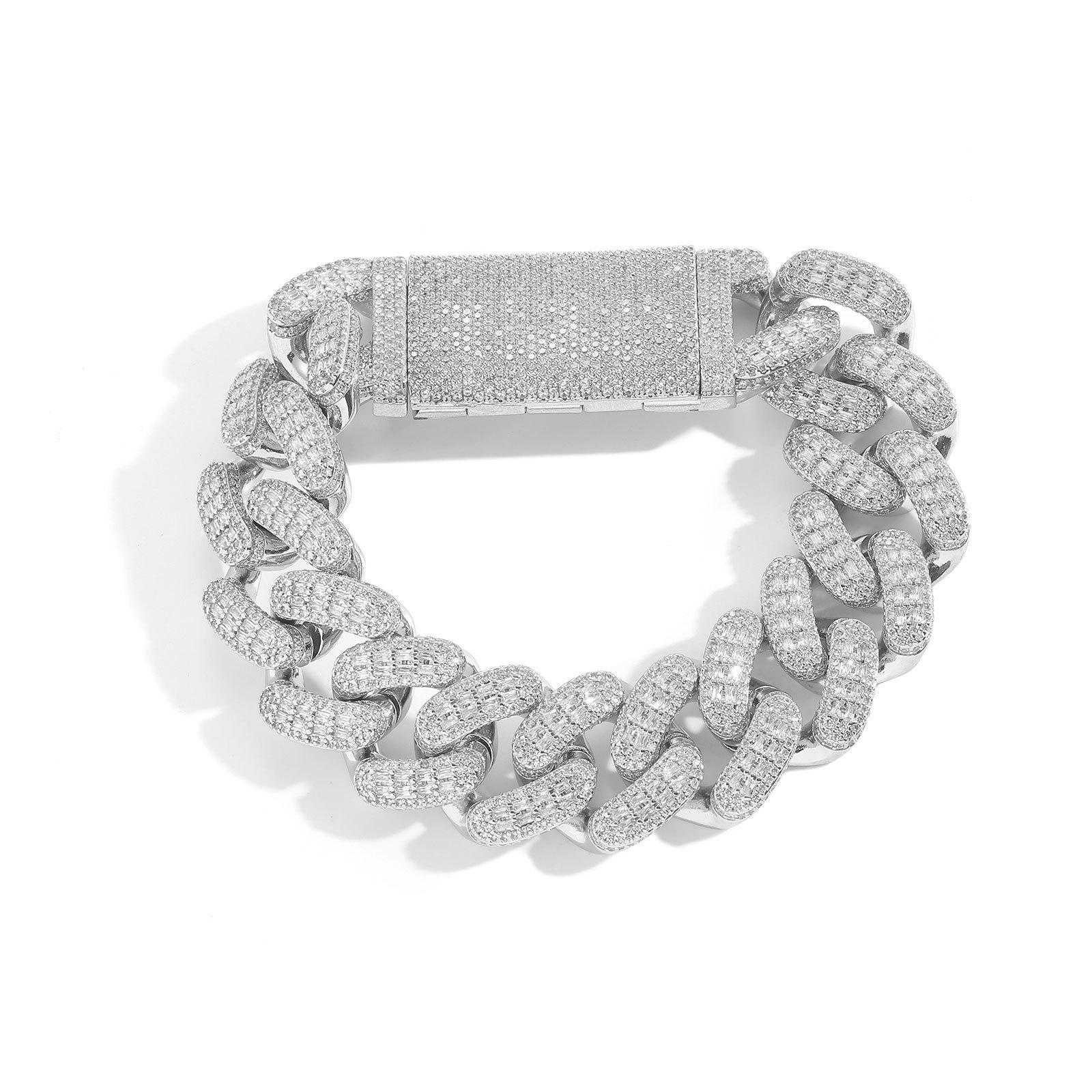 Hip hop 20MM cubic Moissaniteia Cuban chain bracelet with long buttons personalized mens hip-hop accessories moissanite
