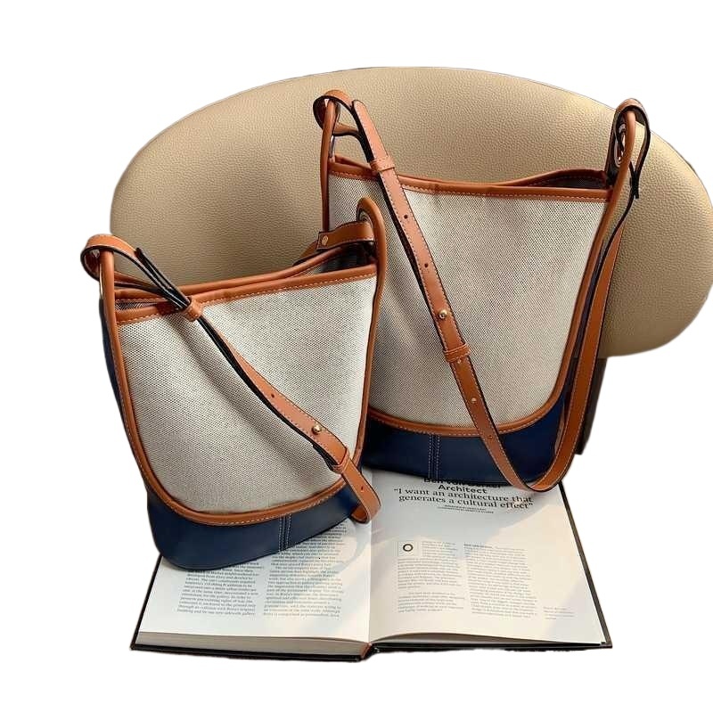 designer 2025 College Style Canvas Bag for Women High-end Color-blocking Crossbody Bucket Bag Fashionable Large Capacity Shoulder Bag