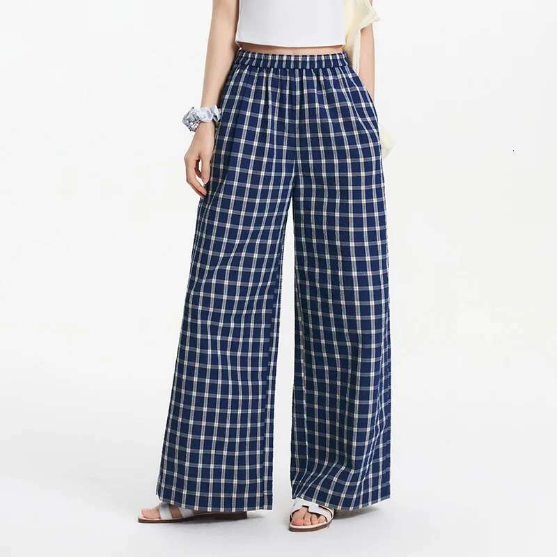 Semir Textured Plaid Wide Leg Women Instagram Trendy 2025 Summer New Vintage Long Pants For Relaxed Style