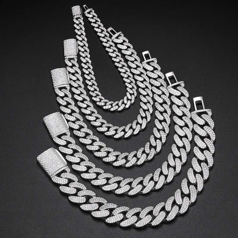 8-20mm Moissanite Cuban Link Chains For Man S925 Silver For Men Hip Hop Jewelry Silver Necklace Christmas Gifts 2024 New Arrival