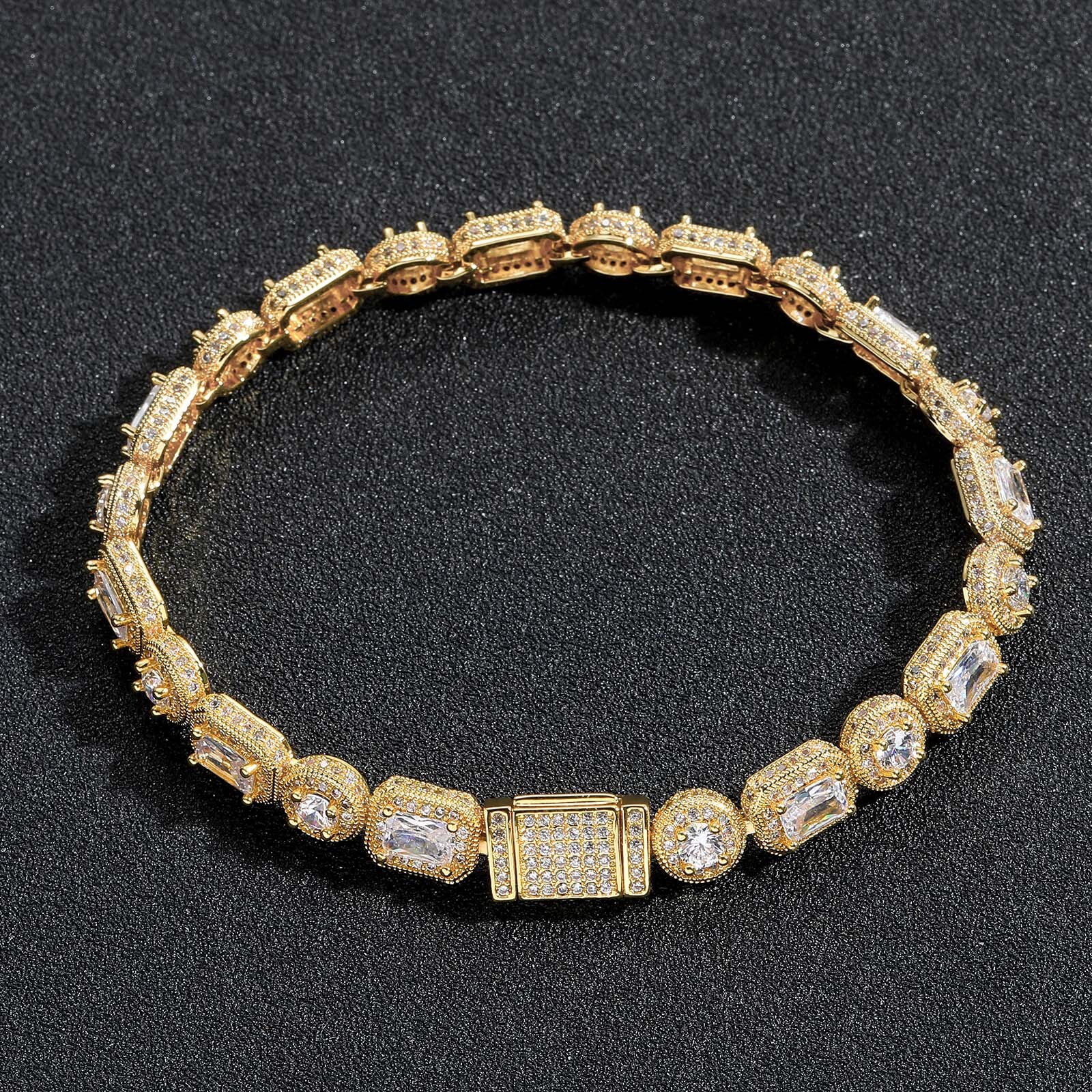 8mm square round rock sugar chain hip-hop bracelet with T-shaped Moissanite creative niche mens hip-hop trendy accessories moissanite