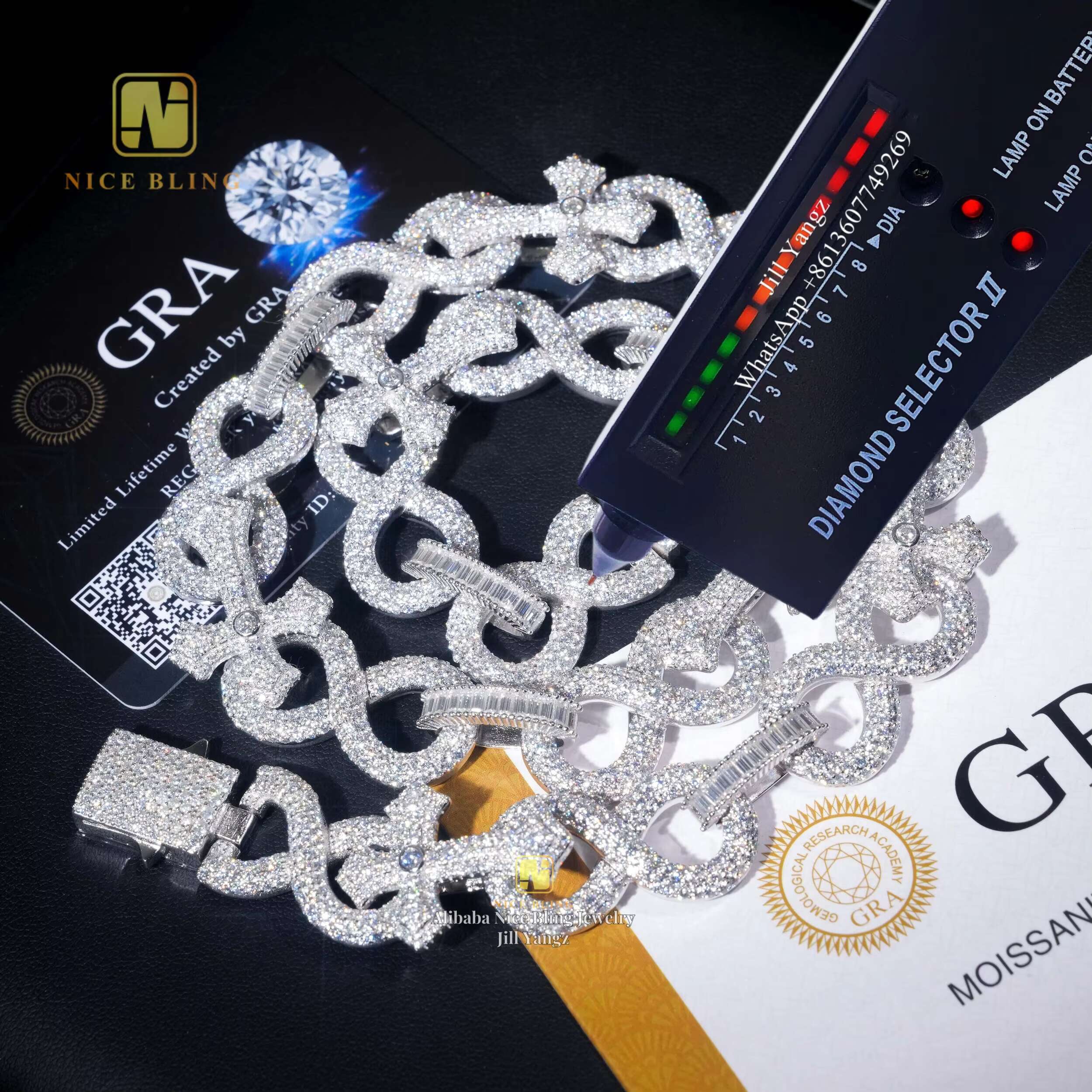 Cross Moissanite Cuban Bracelet Necklace 17mm Ready Stock Custom Hip Hop Jewelry Fancy Shape Diamond Cuban Link Chain Moissanite