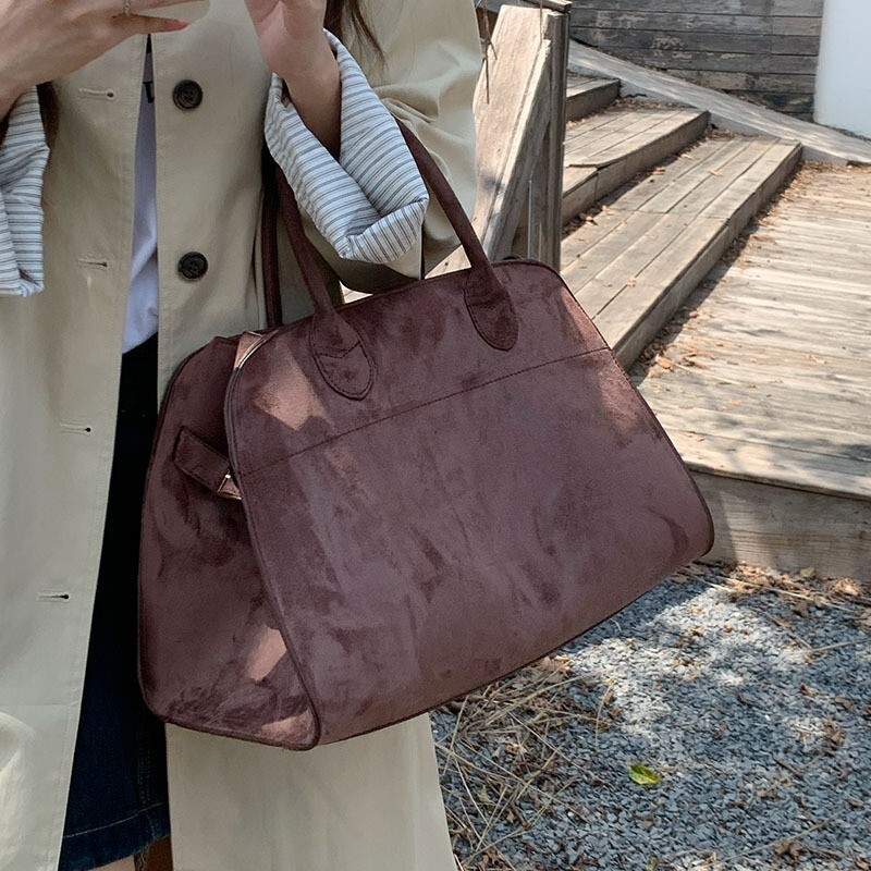 designer 2025 New Autumn Winter Retro Faux Suede Tote Bag for Women Large Capacity Shoulder Commuter Handbag Shopping Bag