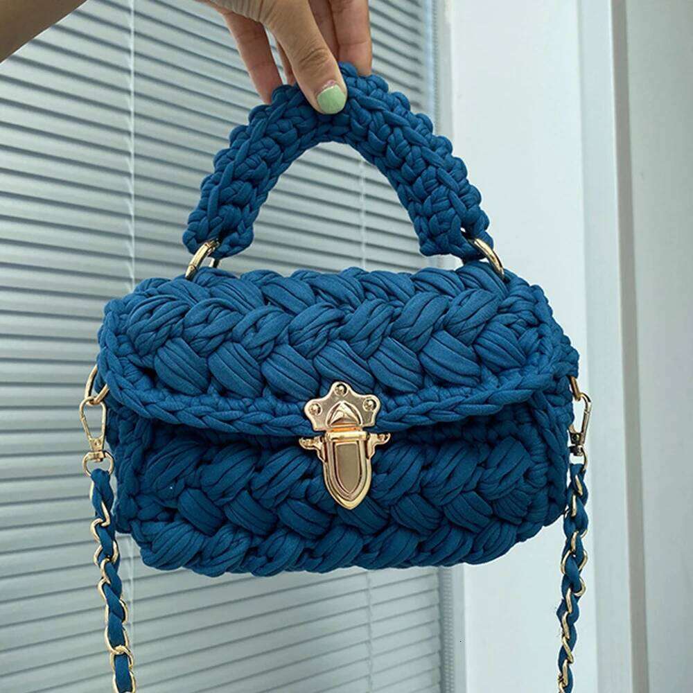 Fashion Rope Knitting Handbag Designer Chains Woven Shoulder Crossbody Bags For Women 2021 Small Square Flap Lady Purses