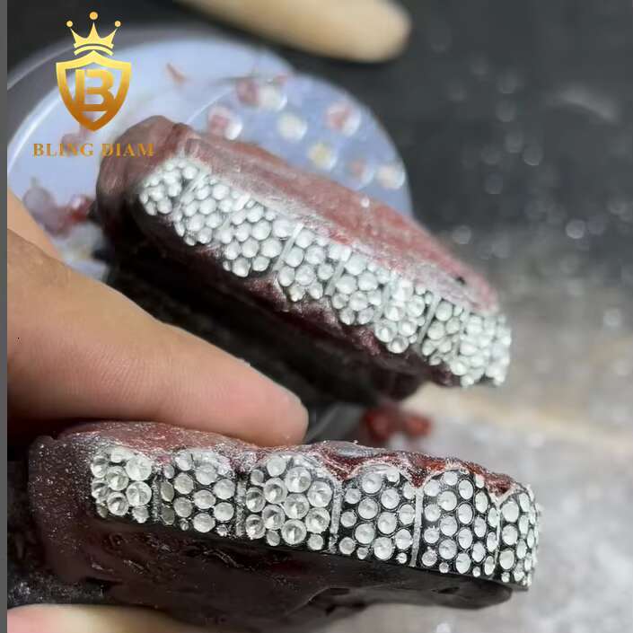 Custom Hip Hop Jewelry 8 TOP and 8 Bottom Moissanite Grillz 925 Silver Iced Out Rapper Grillz Pass Diamond Tester