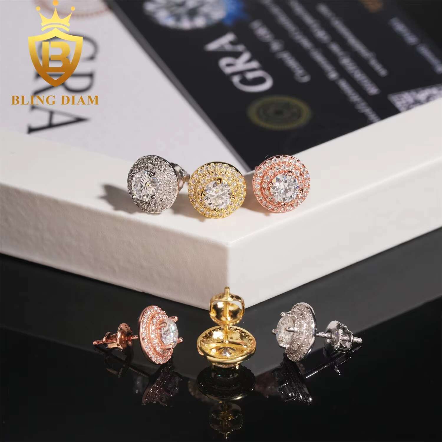 Factory Wholesale Price 925 Silver Earrings Iced Out Vvs Moissanite Earring Round Cut Diamond Fine Jewelry