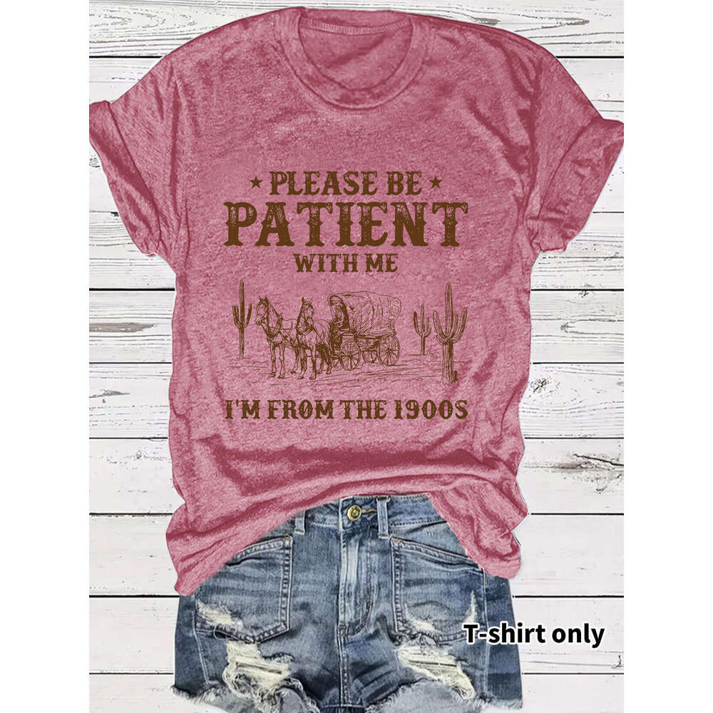 T-Shirt Summer Women's Western Cowboy Pattern Round Neck Short Sleeve Casual Fashion Customizable patterns