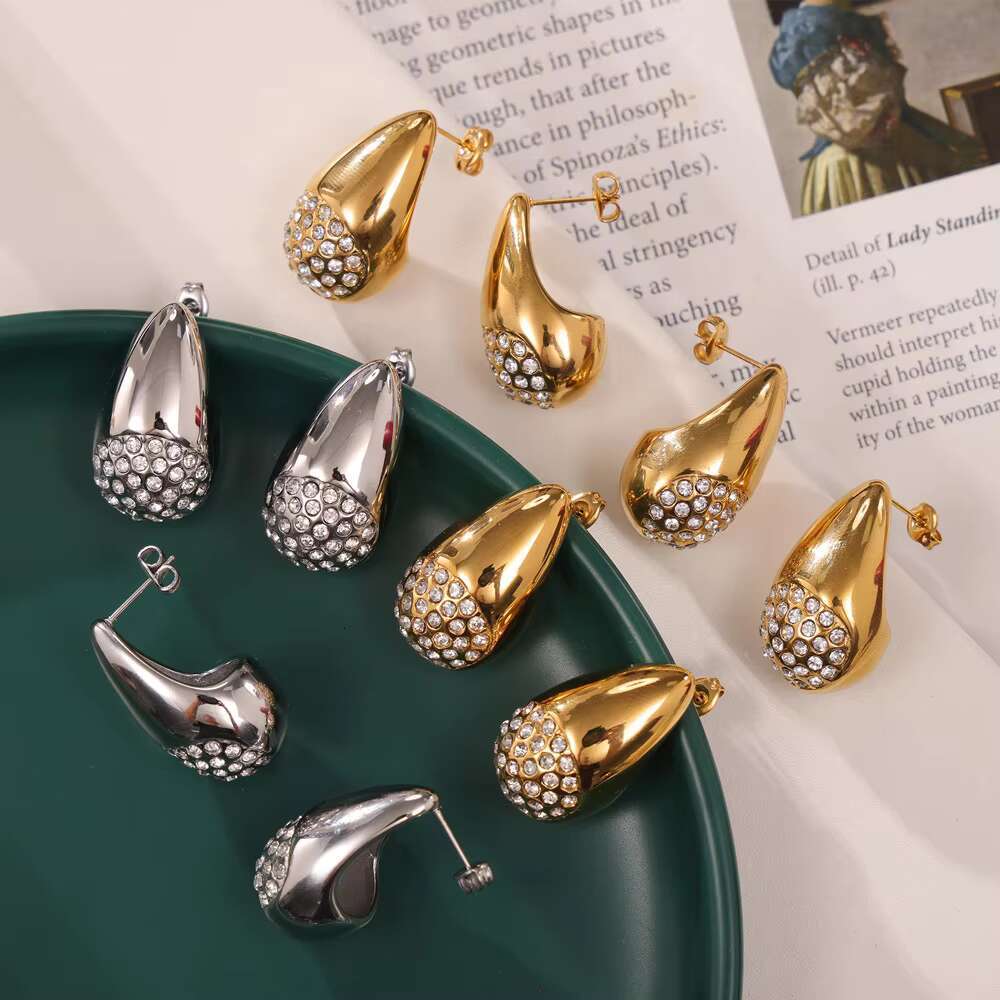 Fashion Moissanite Jewelry Waterproof 18K Gold Plated Titanium Stainless Steel Diamond Stud Earrings Women