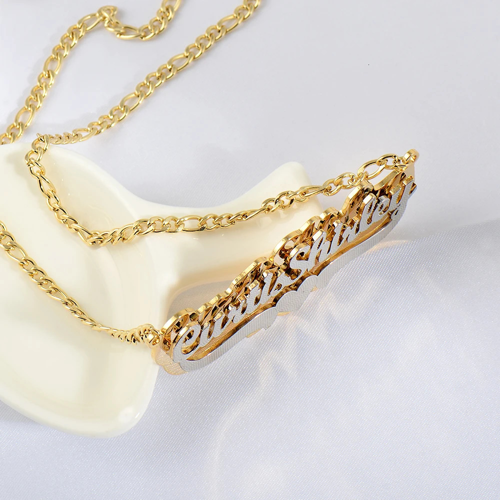 Stainless Steel Name Necklace Double Words Personalized Name with Heart Necklace Duble Color Playered Personalized Name Jewelry 250529