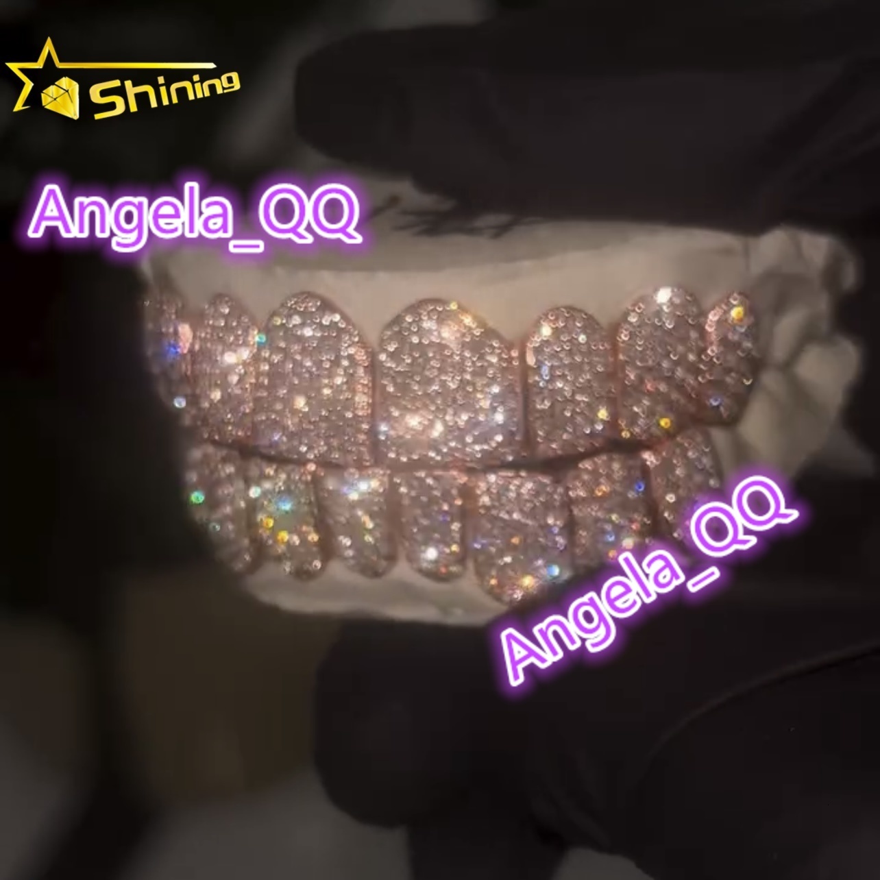 Custom Fashion Hip Hop Jewelry Rose Gold Plated Solid Silver Iced Out VVS Diamond Round Cut Moissanite Teeth Grillz for Mens